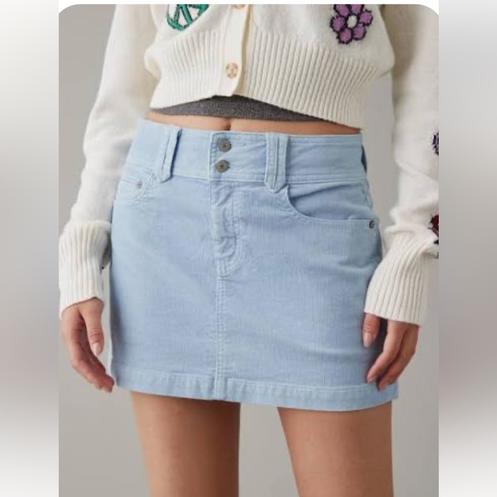 American Eagle Baby Blue Corduroy Mini Skirt